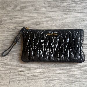 Miu Miu Shiny Black Quilted Wristlet